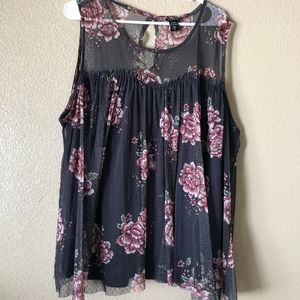 Plus Size Floral Print Mesh Tank Top